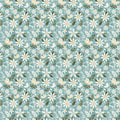 Juju's Petals Dance Teal quilting cotton by Judi Madsen for Riley Blake Designs featuring cream daisies with golden centers, olive green leaves, and delicate flowers on dusty teal.