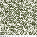 Juju's Petals Leaves Cream botanical quilting fabric shown with a ruler for scale, featuring overlapping green leafy branches on a light cream background.