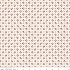 Juju's Petals Calico Cream floral quilting fabric shown with a ruler for scale, featuring rows of colorful small flowers on a light cream background.