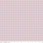 Juju's Petals Mosaic Lilac fabric shown with a ruler for scale, featuring small repeating diamond and petal-shaped mosaic motifs.