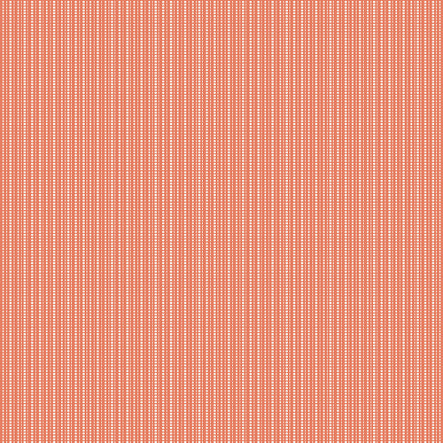Juju's Petals Dotted Stripe Orange quilting cotton by Judi Madsen for Riley Blake Designs, featuring vertical rows of tiny white dots on a coral-orange background.