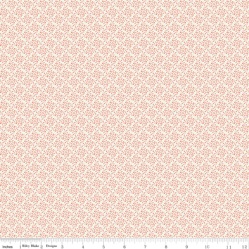 Juju's Petals Lattice Cream fabric shown with a ruler for scale, featuring a delicate small-scale coral lattice pattern on cream.