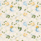 Sunshine & Dandelions Shoes Cream fabric by Traci Reed featuring colorful high-top sneakers, daisies and leaves on a cream background