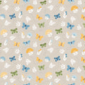 Sunshine & Dandelions Butterflies Sand fabric by Traci Reed featuring colorful butterflies, flowers and leaves on a soft sand background