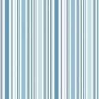 Sunshine & Dandelions Stripes Blue fabric by Traci Reed featuring light blue, navy and white vertical stripes with stitched details