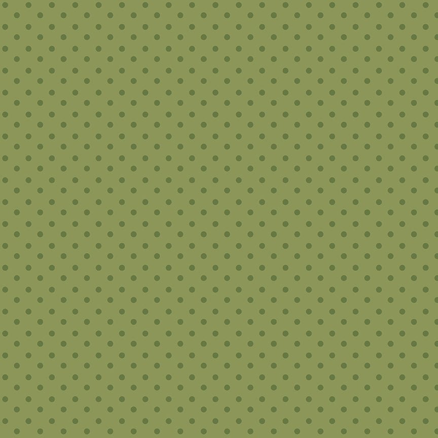 Sunshine & Dandelions Dots Green quilting cotton by Traci Reed for Riley Blake featuring small tonal green polka dots