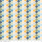 Sunshine & Dandelions Hexies Multi quilting cotton by Traci Reed for Riley Blake Designs shown with ruler for print scale