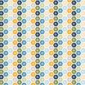 Sunshine & Dandelions Hexies Multi fabric by Traci Reed featuring colorful blue, green, yellow and cream hexagons with botanical leaves