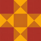 Digital quilt block mockup featuring Kona Cotton Papaya, Cedar, and Cayenne in a warm geometric design.