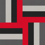 Digital modern geometric quilt block mockup featuring Kona Cotton Red, Black, Coal, and Ash.